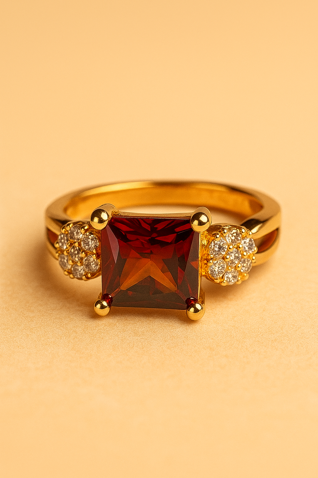 Princess Cut Solitaire Ring with Floral Accents