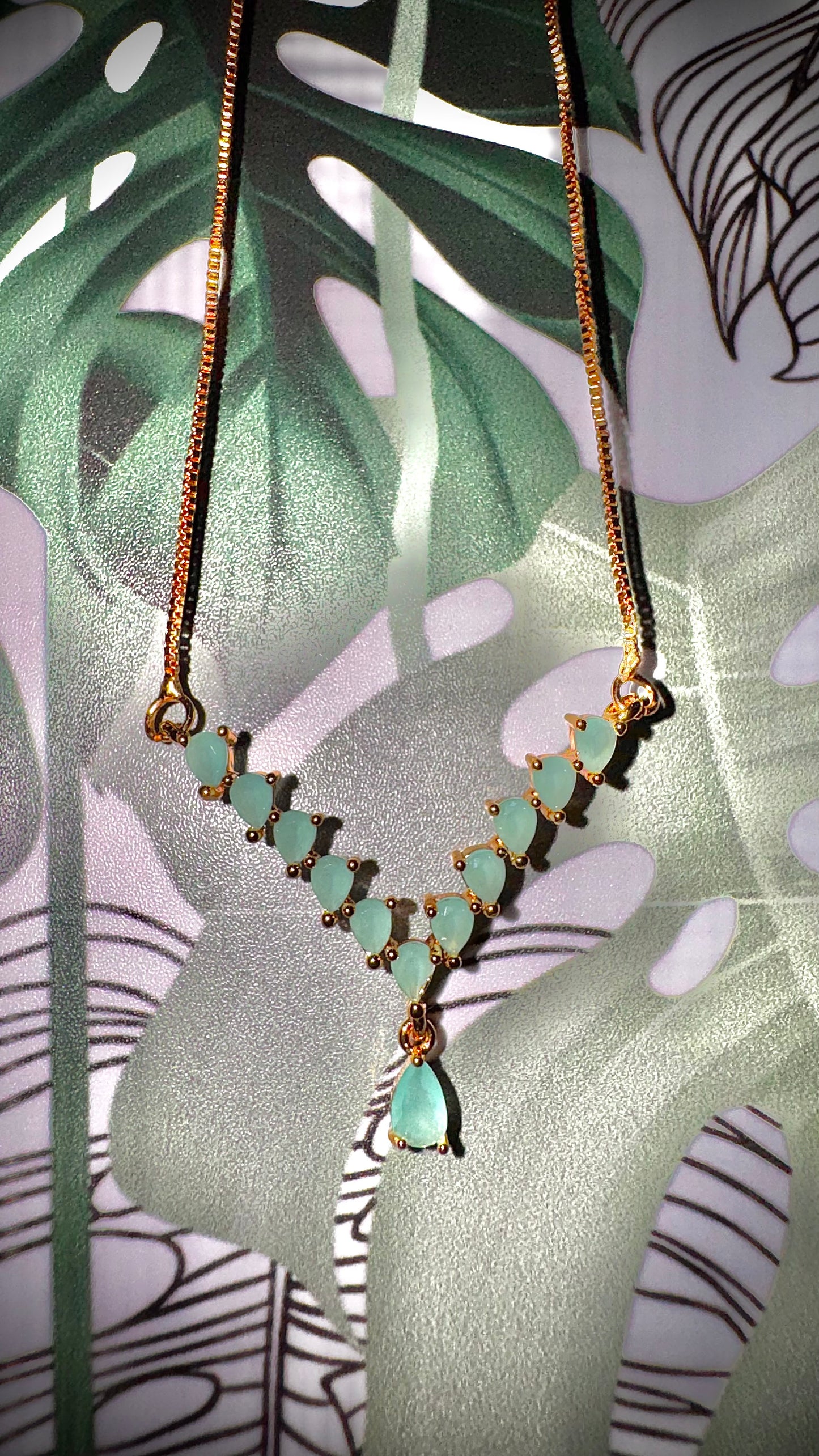 Soft Blue Stone Necklace with Teardrop Pendant