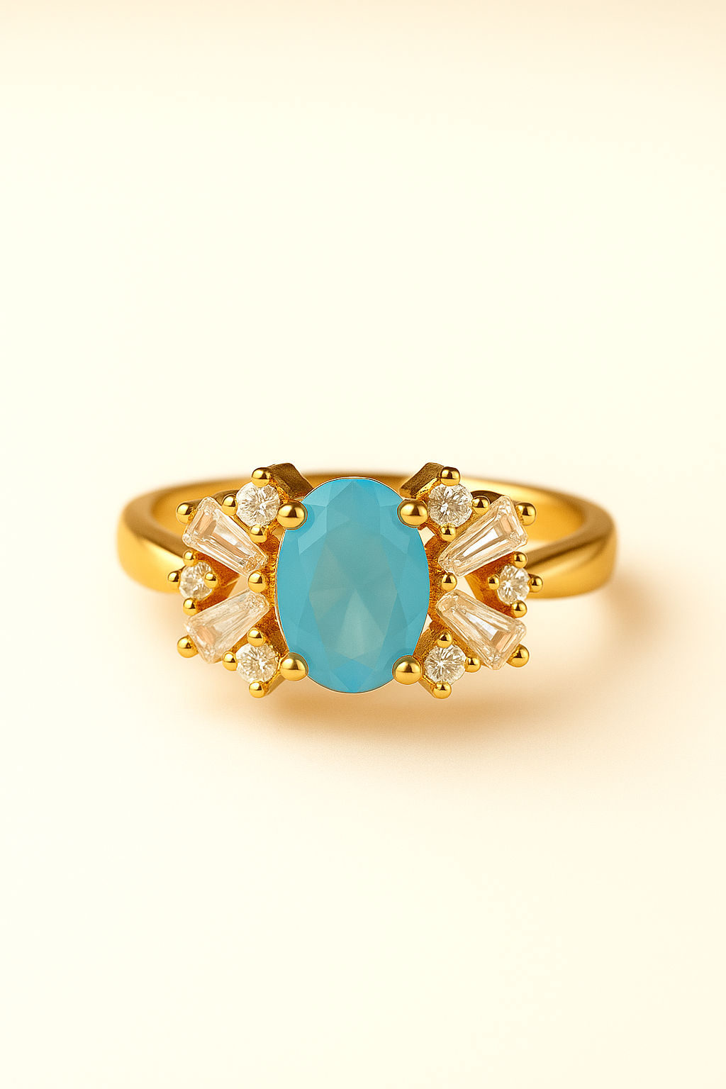 Royal Blue Solitaire Ring with Crystal Halo