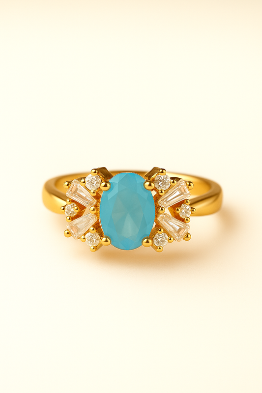 Royal Blue Solitaire Ring with Crystal Halo