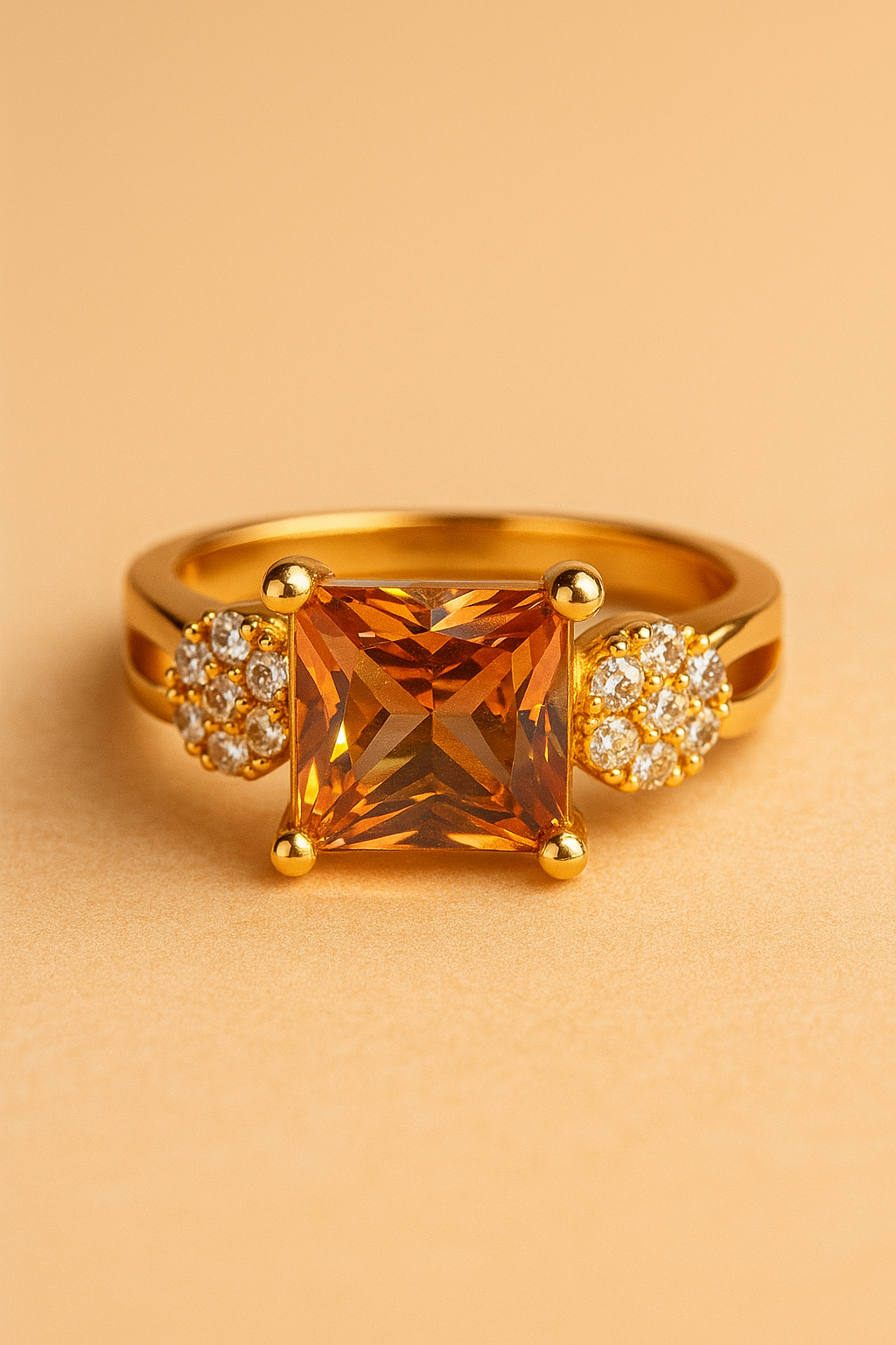 Princess Cut Solitaire Ring with Floral Accents