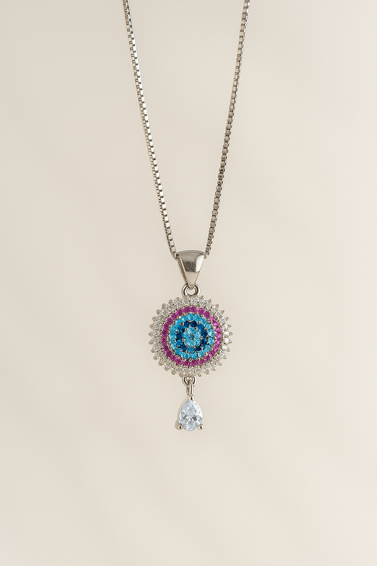 Silver Radiant  Pendant with Blue & Pink Zircon Stones