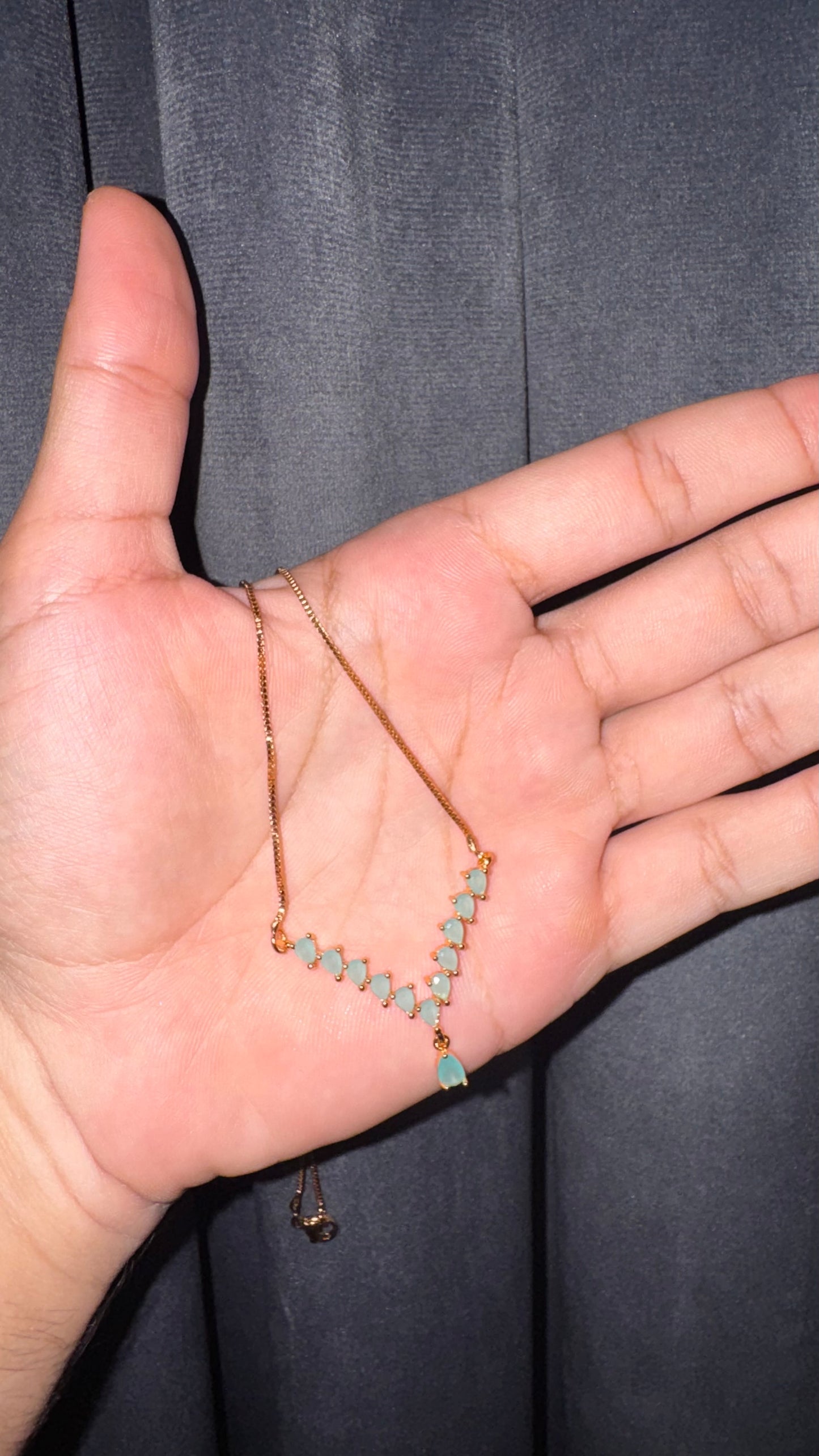 Soft Blue Stone Necklace with Teardrop Pendant