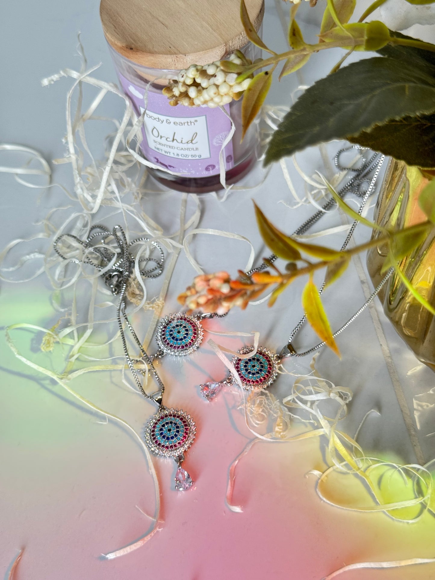 Silver Radiant  Pendant with Blue & Pink Zircon Stones