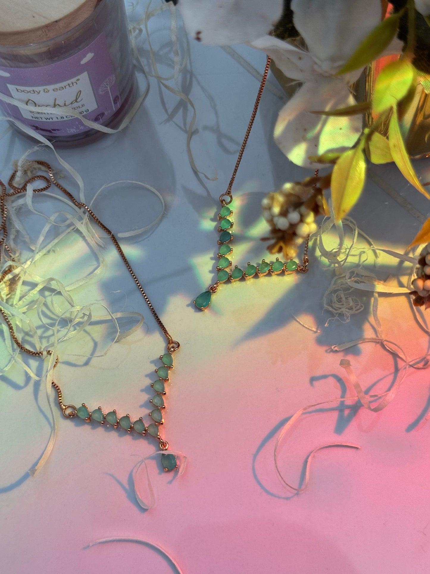 Soft Blue Stone Necklace with Teardrop Pendant